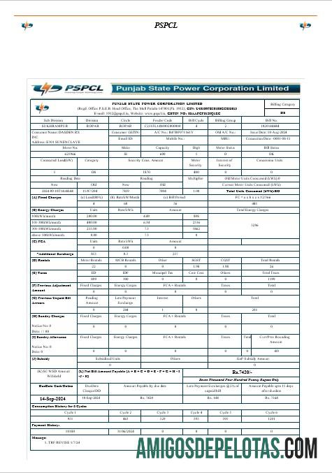 para download ÍNDIA PSPCL Business Utility Bill Word e modelo PDF páginas excluídas